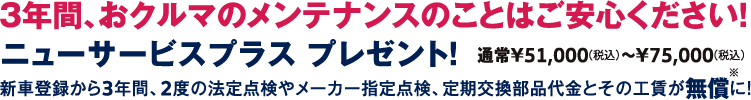 3年間、おクルマのメンテナンスのことはご安心ください！